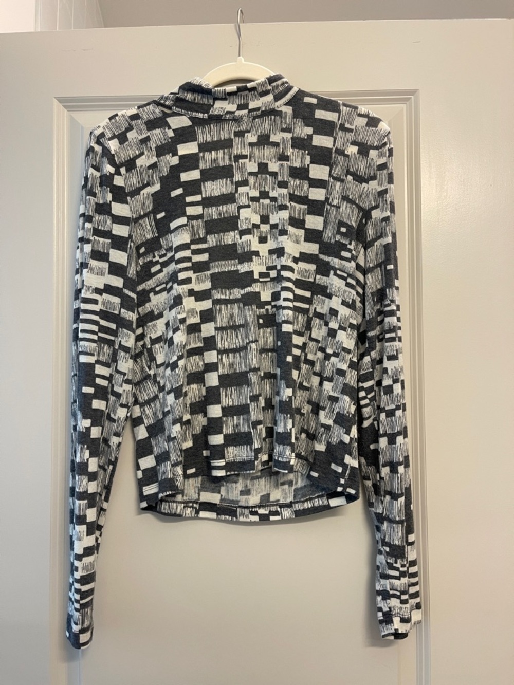 Daily Practice Anthropologie Patterned Backless Long-Sleeve Mock Neck Top